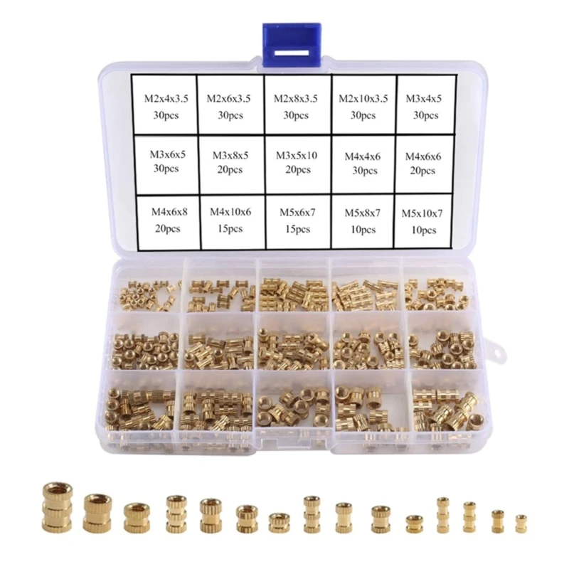 

330pcs Brass Threaded Inserts Assortment Insert Brass Insert Assortment Kits Brass Female Knurled Simple Operation