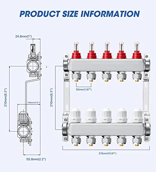 ABST PEX Manifold, Stainless Steel Floor Heat Manifold Kit with 1/2\