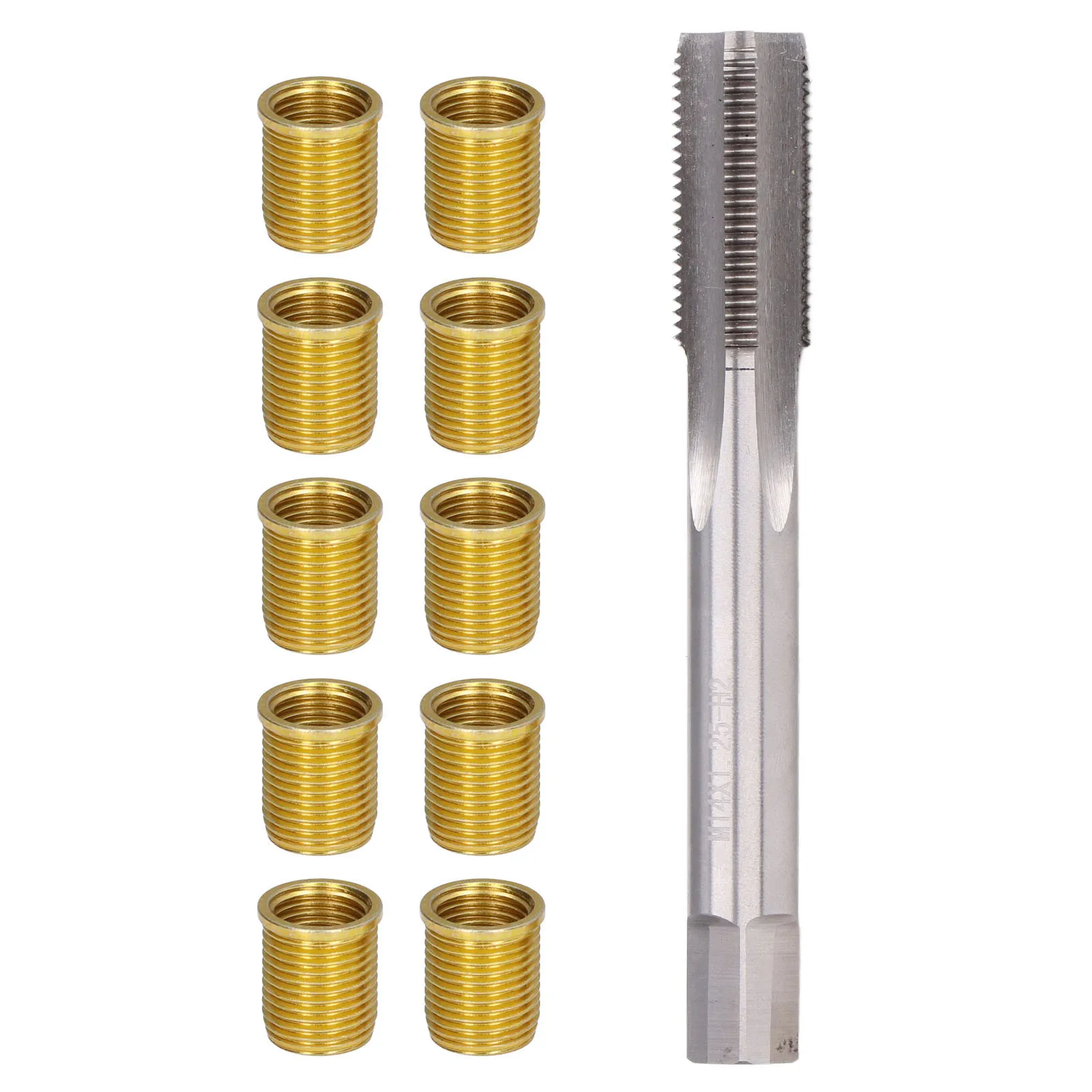 

Thread Hole Repair Tools Metal M12x1.25 Threaded Inserts M14x1.25 High Speed Steel Tap 14mm Rethreaded Kit