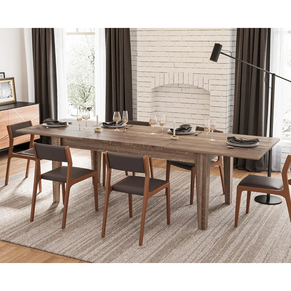 Rustic Wood Extendable Dining Room Table 71"-106" Rectangular Expandable Dining Tables for 6-12 people (Dark Oak)