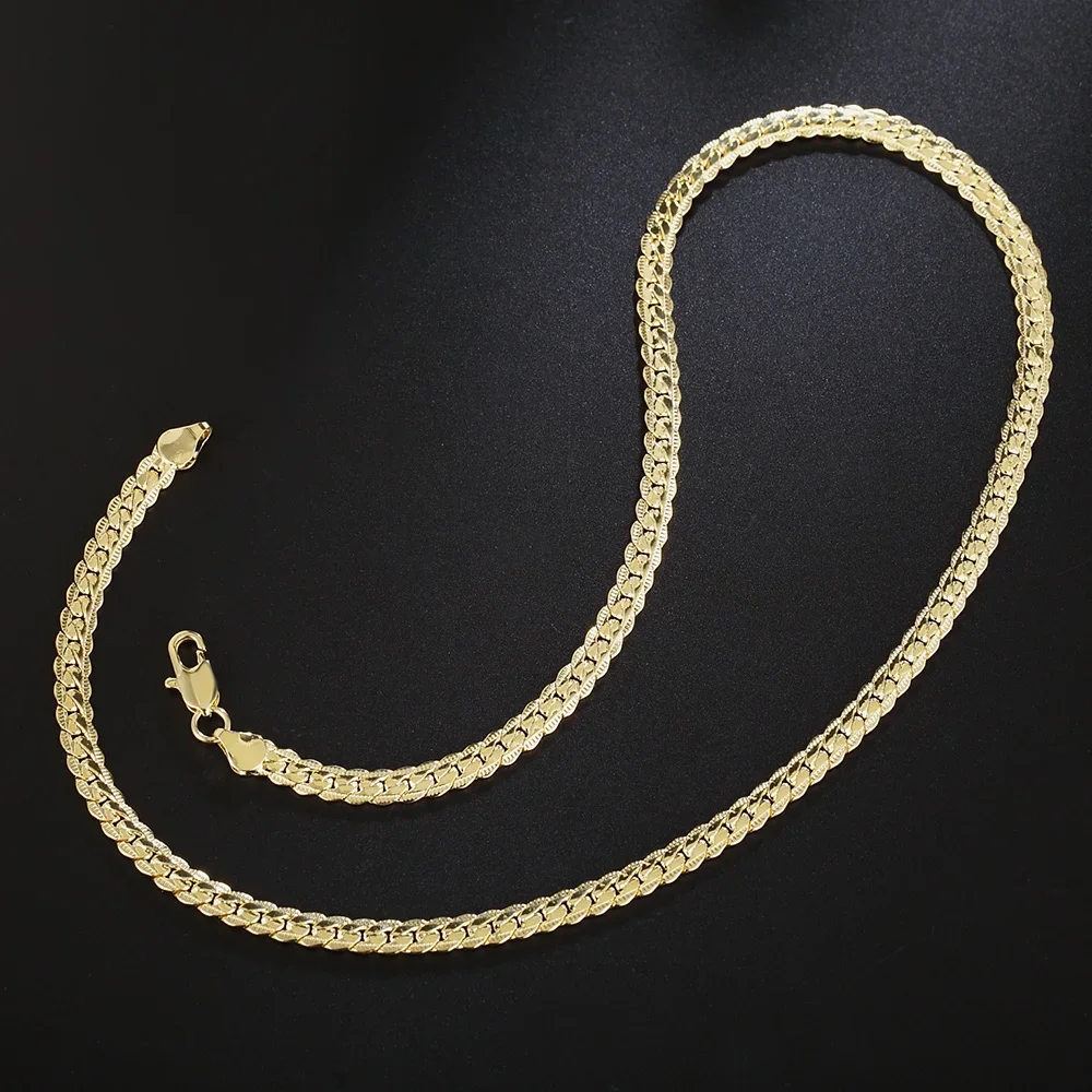 18K Gold 18-24inch 45-60cm 5mm Full Side Chain Necklace for Women Men Fashion Wedding Party Charm Jewelry For gold necklace