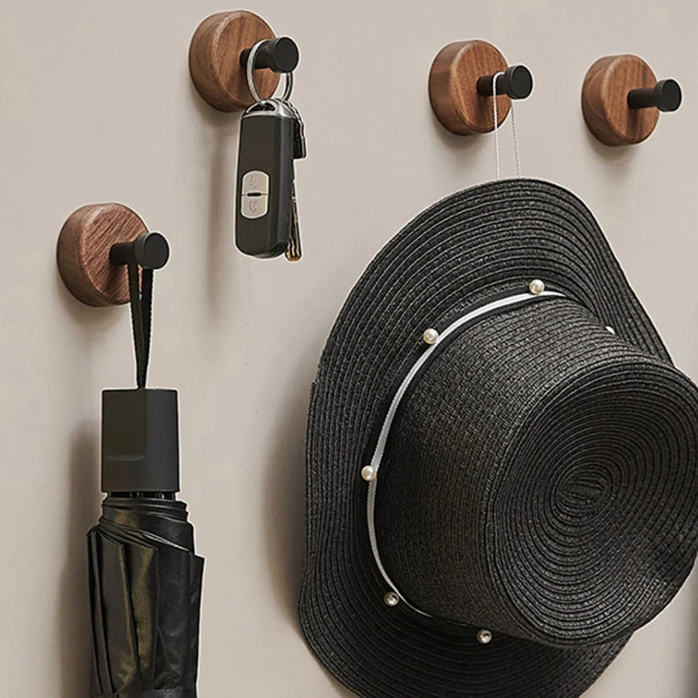 New Beech Walnut Wood Hook Wall Mounted Coat Entrance Clothes Hat Skirt Taper Punch Home Hotel Bathroom Decoration Robe Hanger
