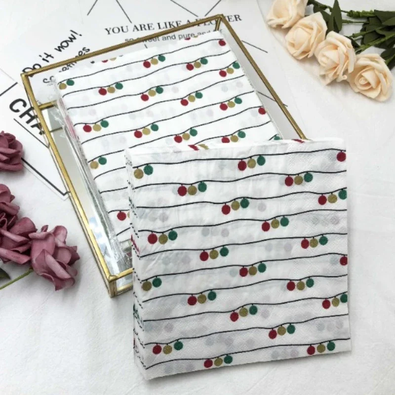 20pcs/P Colorful Printed Napkins Striped Dots Square Handkerchiefs Restaurant Folding Paper Napkins Wine Glass Folding Paper