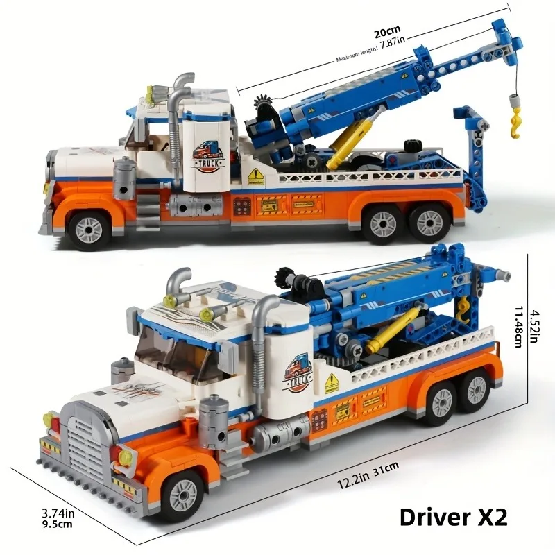 781-teiliges Technisches MOC Straßenrettungsfahrzeug Baukasten Stadt-Verkehrstechnik Auto-Anhänger-Modell mit Figuren Spielzeug Kindergeschenk – Detail 3
