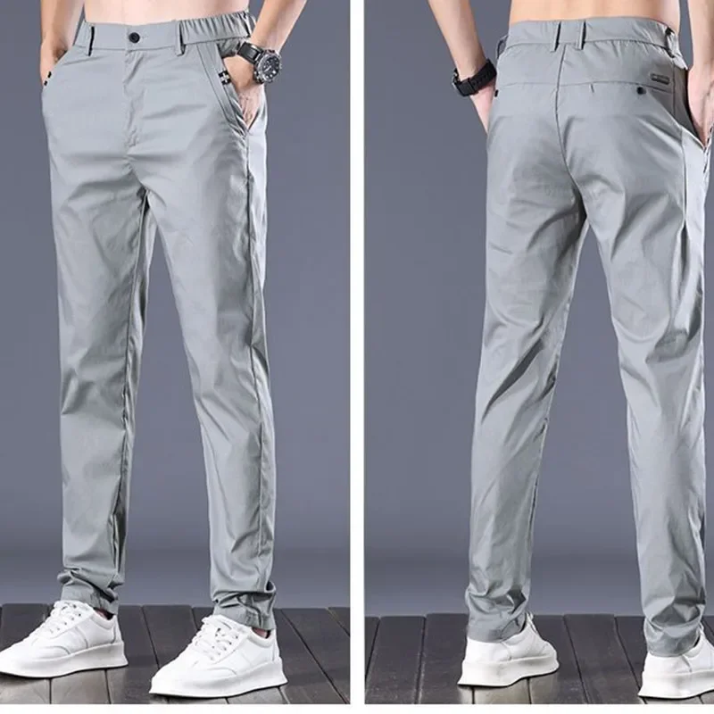 Summer Elegant Fashion Harajuku Slim Fit Trousers Loose All Match Sport Casual Pants Solid Pockets Thin Style Straight Leg Pants