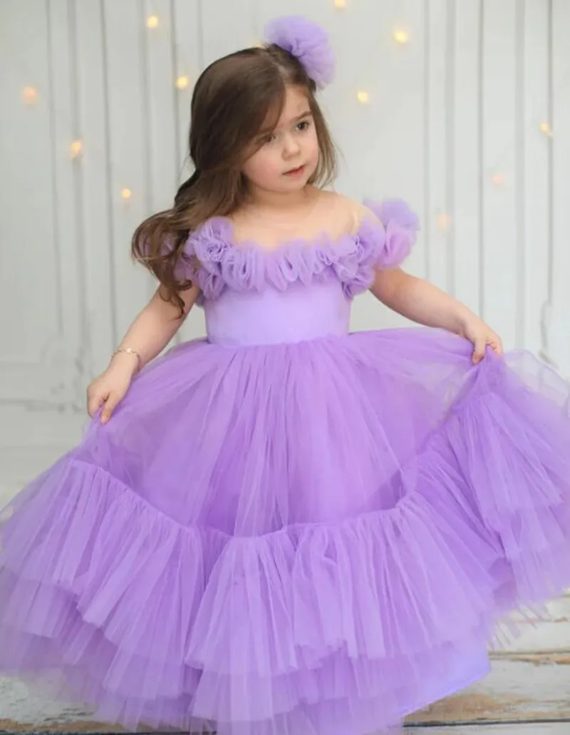 

Lilac Lavender Puffy Gown Flower Girl Dress Princess Customized Party Gown Kid Birthday Dresses