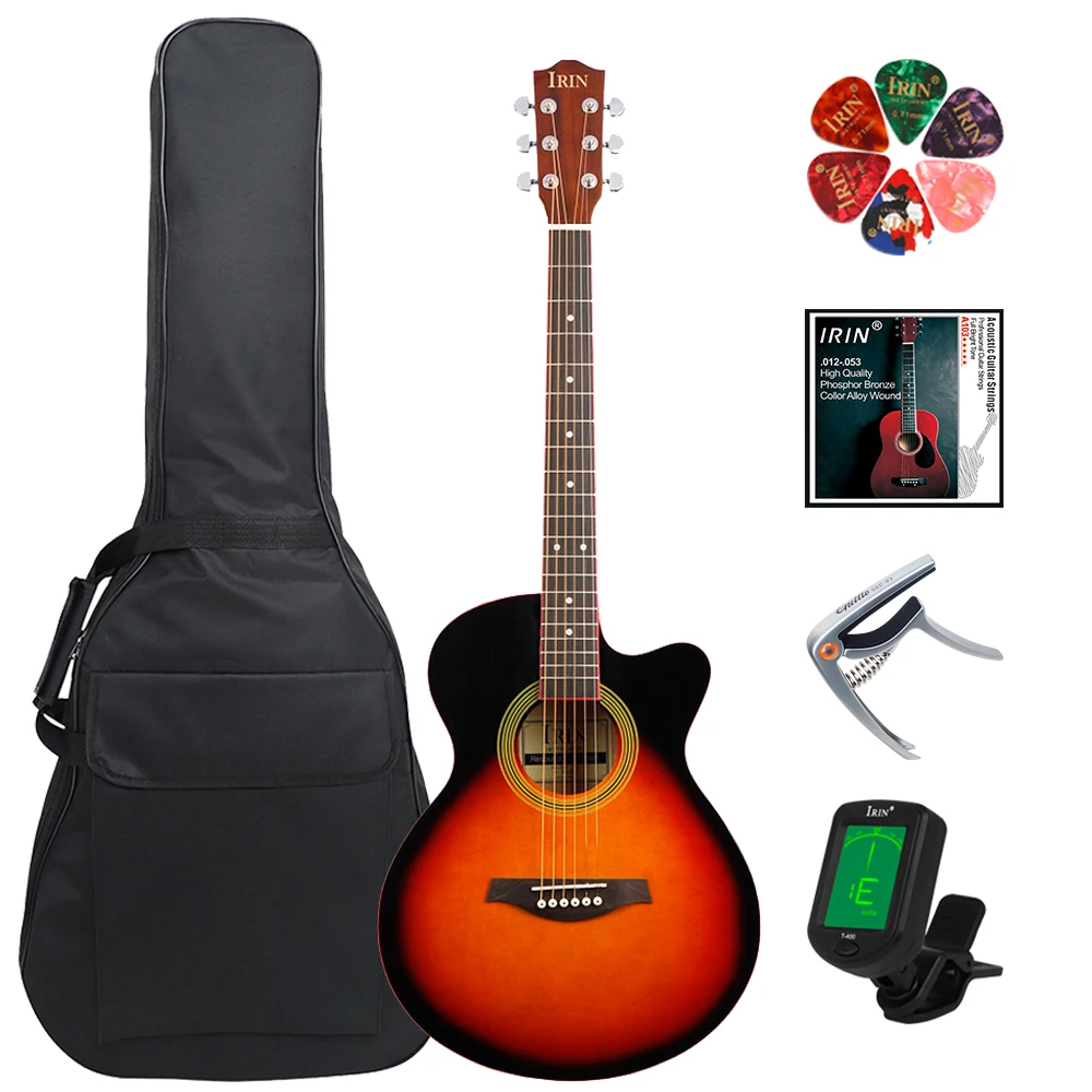 

IRIN 40 Inch 6 Strings Acoustic Guitar 21 Frets Rosewood Body Folk Guitar Guitarra With Bag Tuner Capo Guitar Parts & Accessory