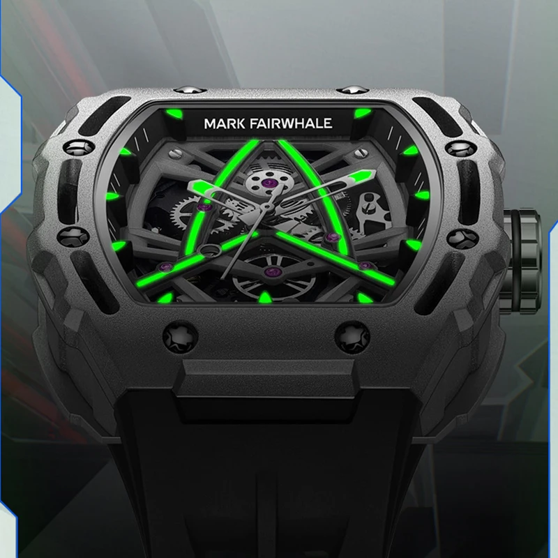 Casual Hollow Automatic Man Watch Tourbillon Water Resistant Mechanical Men's Watches Fashion Tonneau montre homme Dropshipping