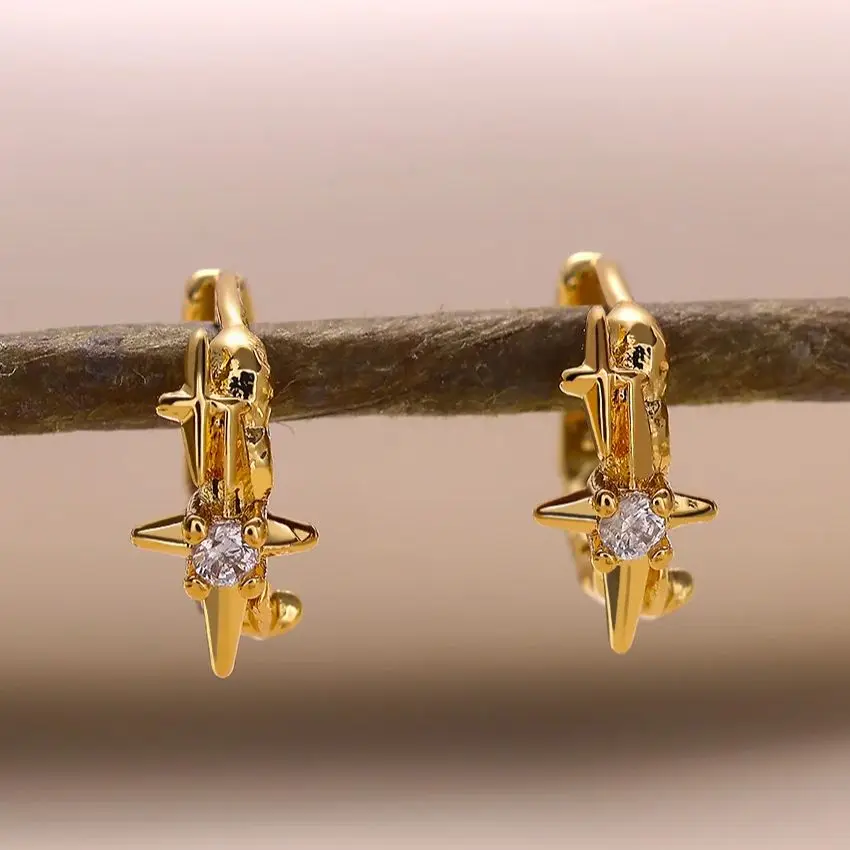 Zircon Tiny Star Earrings for Women, Gold Color Stainless Steel