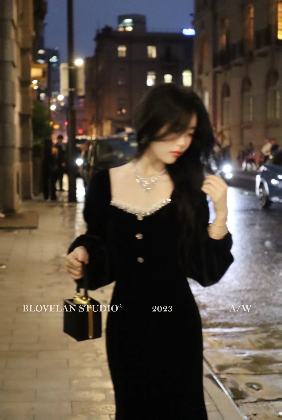 Elegant Black Velvet Midi Dresses for Women Square Collar Slim Bodycon Ruffles Patchwork Fishtail Autumn New Evening Party Dress