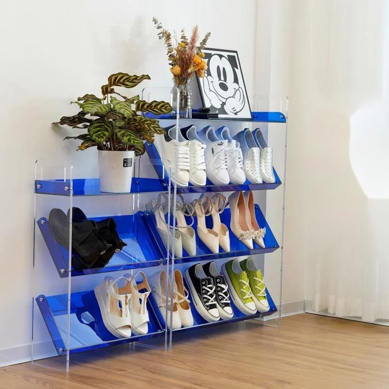 

Chic Acrylic SpaceSaving Rack Sleek Household Angled Shoe Organizer Transparent Minimalist Style Storage Modern Visual Appeal
