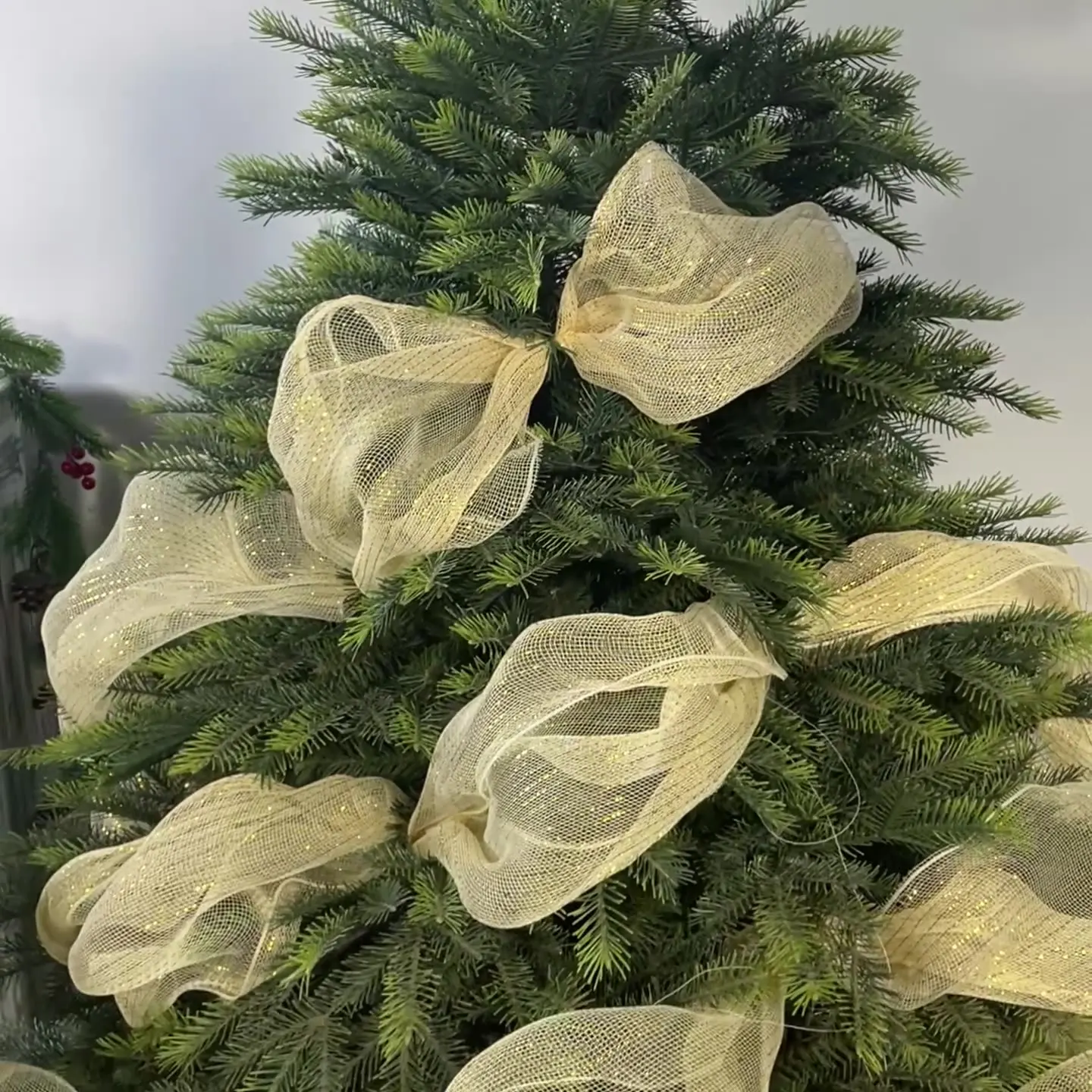 Christmas Tree Decoration Gold Sliver Mesh Ribbon Christmas Wreath Bow DIY Xmas Tree Decoration Wrapping Ribbon Wedding Decor