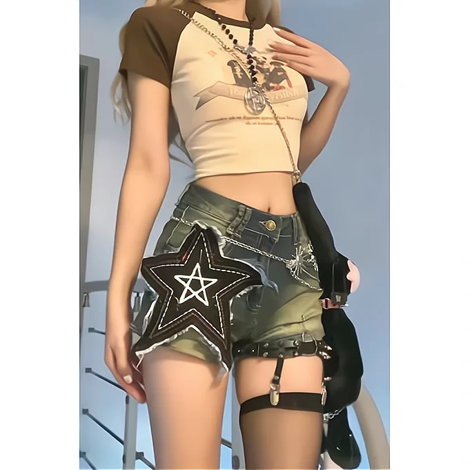 Jean Shorts Star Harajuku Women Clothing Streetwear Summer Millennial Hotties Y2k Pants 2024 New Bottoms Fashion Cowboy Shorts