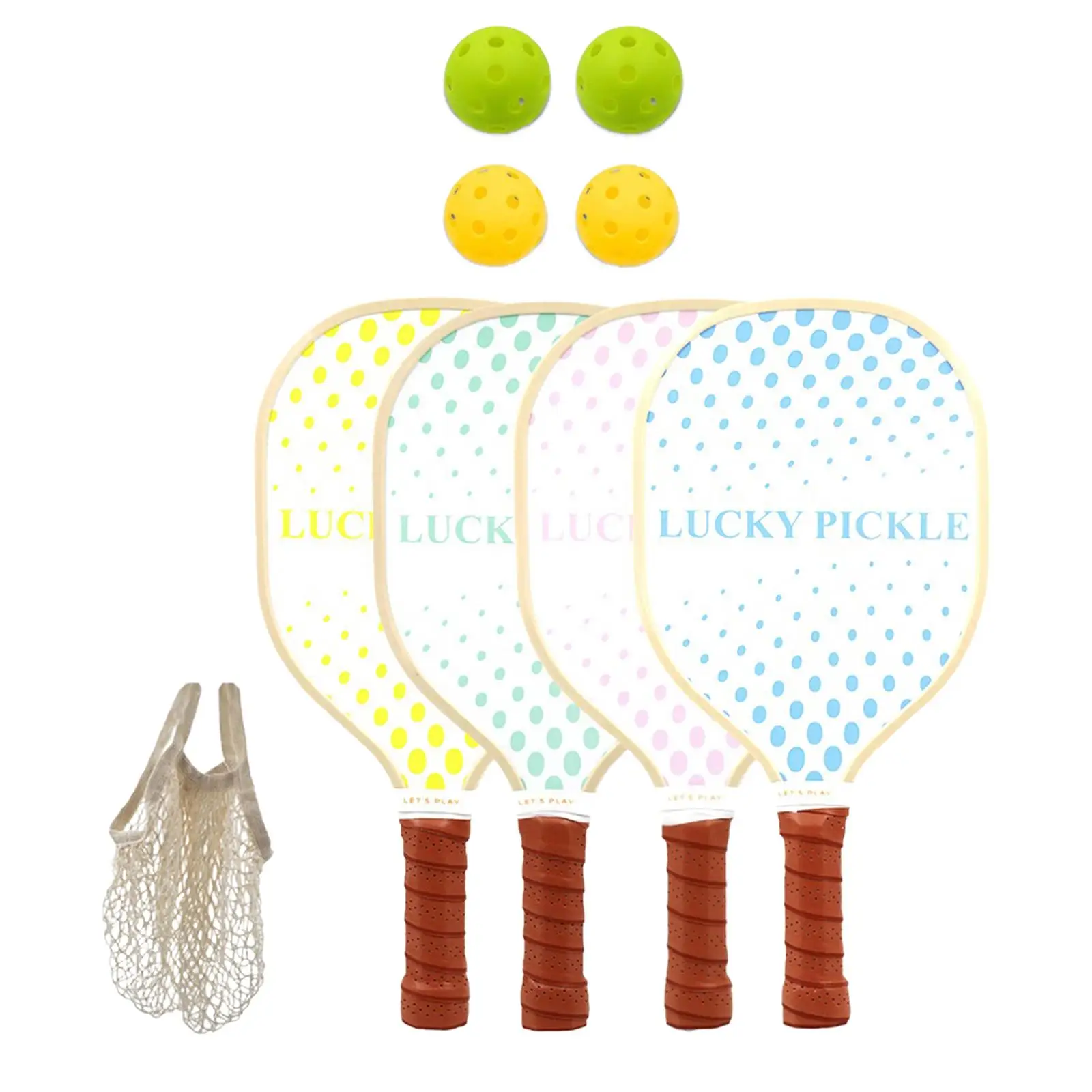 4x Wooden Pickleball Paddles Pickleball Rackets and Balls Gift Portable Pickleball Racquets for Indoor and Outdoor Tournament