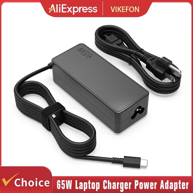 VIKEFON 65W USB C 노트북 충전기 전원 어댑터 레노버 씽크패드, HP, 크롬북, 요가, 델, ASUS, 에이서 타입 C 고속 전원 어댑터