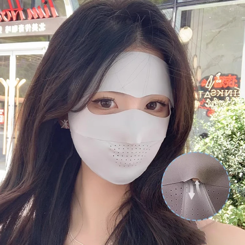 Anti-UV Sun Protection Breathable Comfortable Outdoor Cycling Sport Ear Hook Full Face Cover Summer Ice Silk Mask 1PC