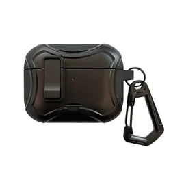 Shockproof Armor Case with Security Lock & Carabiner - Anti - Drop Hard Earphone Cover - AirPods 4 (BROWN)