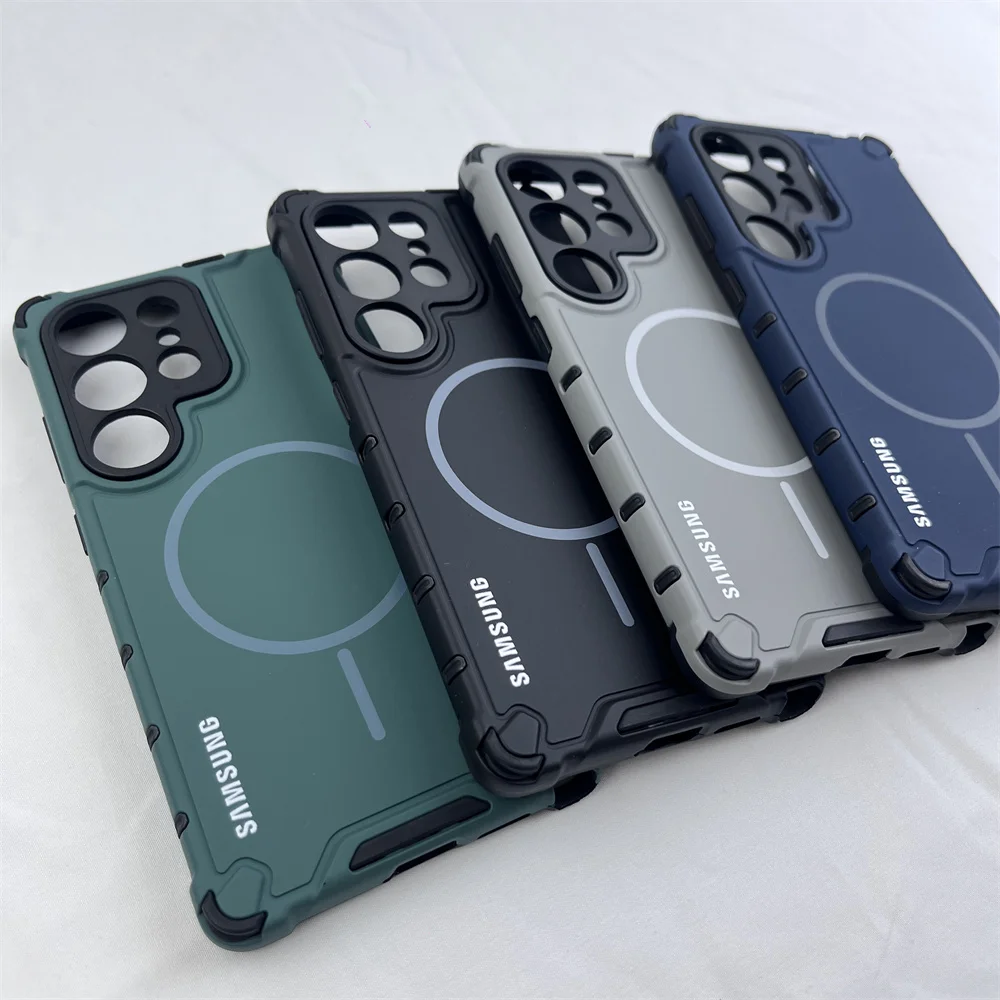 Luxury Armor Anti-Fall Magnetic Case - Shockproof Matte Wireless Charging Cover