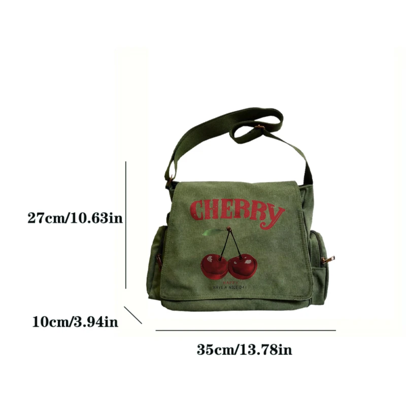 Women's Shoulder Bag Crossbody Bag Messenger Bag Canvas Cherry Print Large Capacity Daily Use Women's Bag
