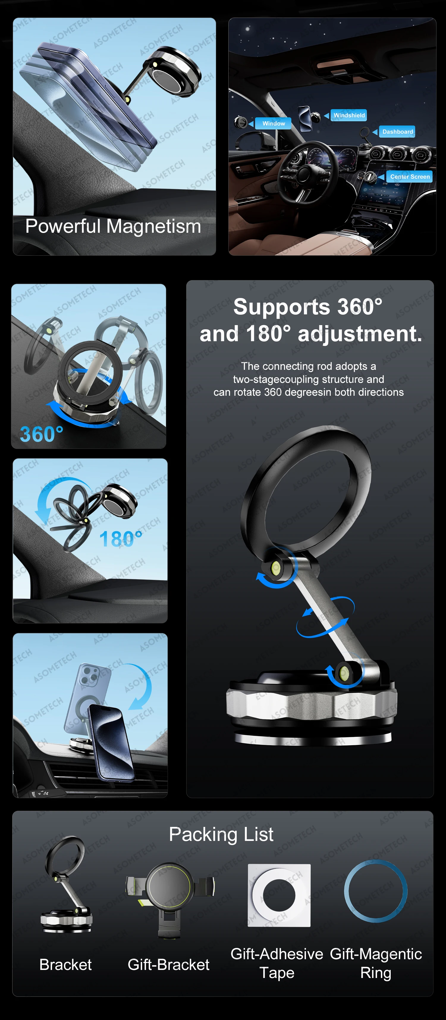 Magnetic Car Phone Holder Stand For Magsafe 360° Adjustable Vacuum Car Phone Mount for Car/Desk/Bathroom/Universal Use