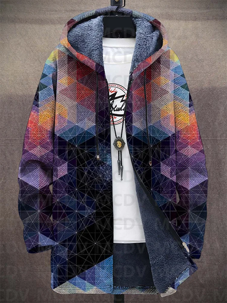 

Unisex Vintage Geometry Crystal Gradient Art Casual Print Plush Thick Long-Sleeved Sweater Cardigan Coat