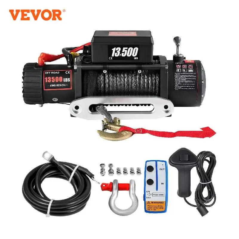 VEVOR 13500LBS 12V Cabrestante Eléctrico para 4X4 92FT Cuerdas de Remolque de Coche Sintéticas Correa de Remolque con Control Inalámbrico ATV Camión Todoterreno