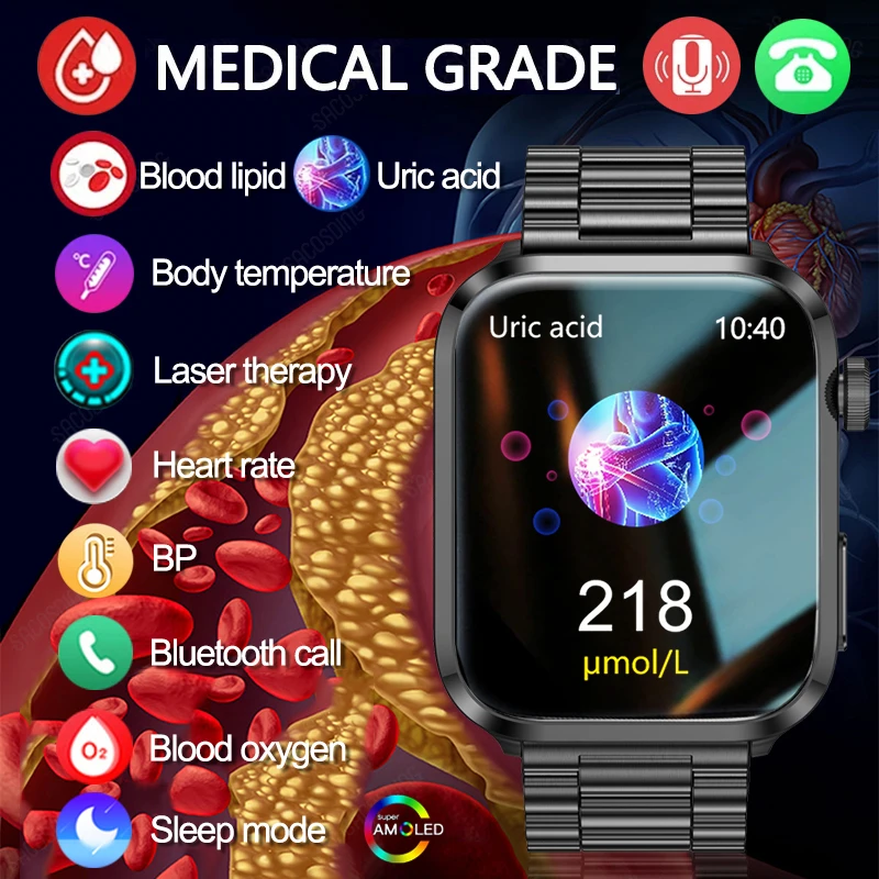 

Умные часы с лазерной терапией, мужские умные часы с мочевой кислотой и сахаром в крови, умные часы с Bluetooth и вызовом, Смарт-часы с измерением кровяного давления и липидов, 2023