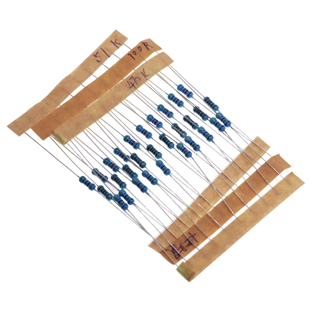 600pcs/set 30 Kinds 1/4W Resistance 1% Metal Film Resistor Pack Assorted Kit 1K 10K 100K 220ohm 1M Resistors 300pcs/set metal film resistor metal film resistors