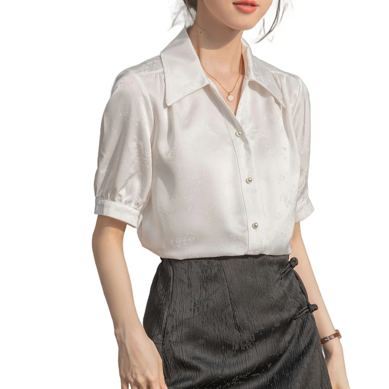 

Блузка женская с коротким рукавом, роскошный повседневный элегантный офисный Топ, модная жаккардовая винтажная рубашка, Vc89, на лето