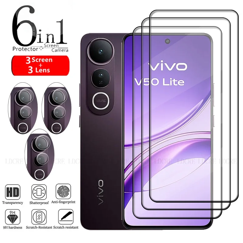 6-in-1 Für Vivo V50 Lite 5G Glas Für Vivo V50 Lite 5G Gehärtetes Glas 9H volle Abdeckung Screen Protector Vivo V50 Lite 5G Objektiv Glas