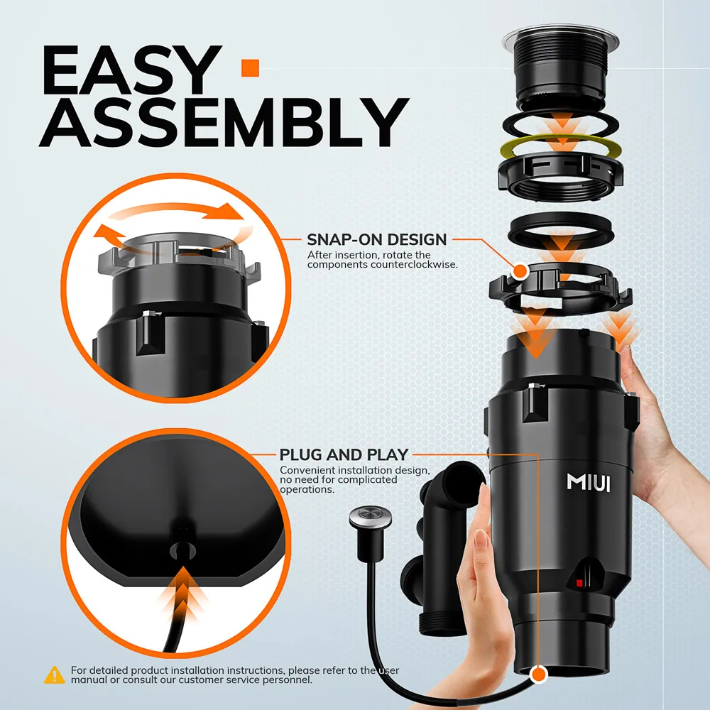 Continuous Feed Garbage Disposal with Sound Reduction,1/2 HP Food Waste