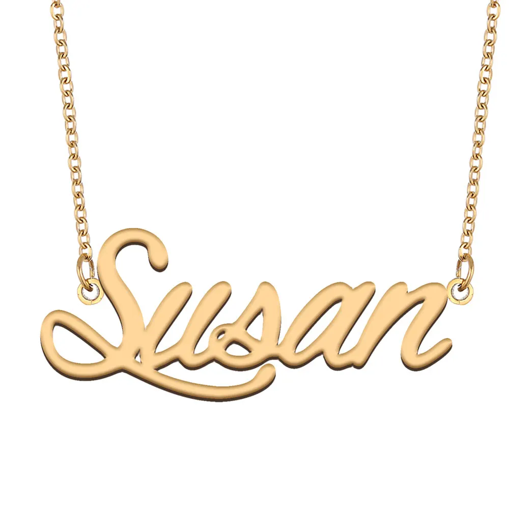 

Susan Name Necklace for Women Jewelry Gold Color Stainless Steel Nameplate Pendant Collares Para Mujer Letters Choker