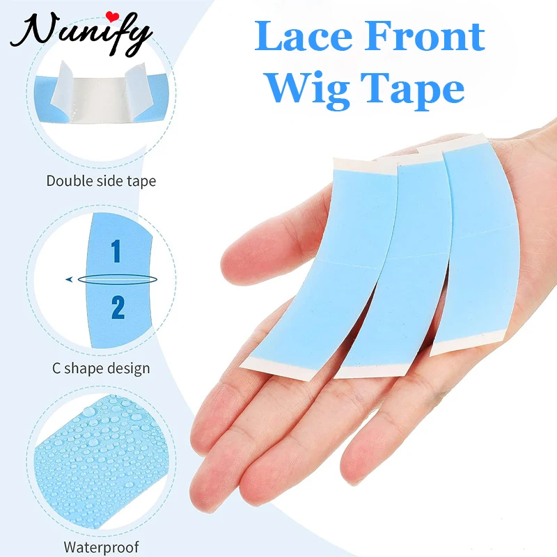 

Lace Front Wig Tape Blue Double Sided Adhesive Wig Tapes Waterproof C-Shaped Hair Extension Tape For Toupees & Hair Pieces 36Pcs