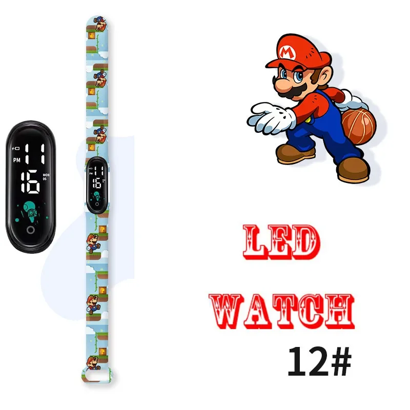 thumbnail image 1 of Reloj infantil con diseño de personaje de juego Super Mario Luigi, correa de silicona, LED táctil, resistente al agua, relojes de moda para exteriores para niños, 1 of 5