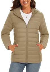 TACVASEN Women's Quilted Puffer Jacket - Warm, Lightweight Winter Windbreaker Coat - CN M (US S) (Khaki)