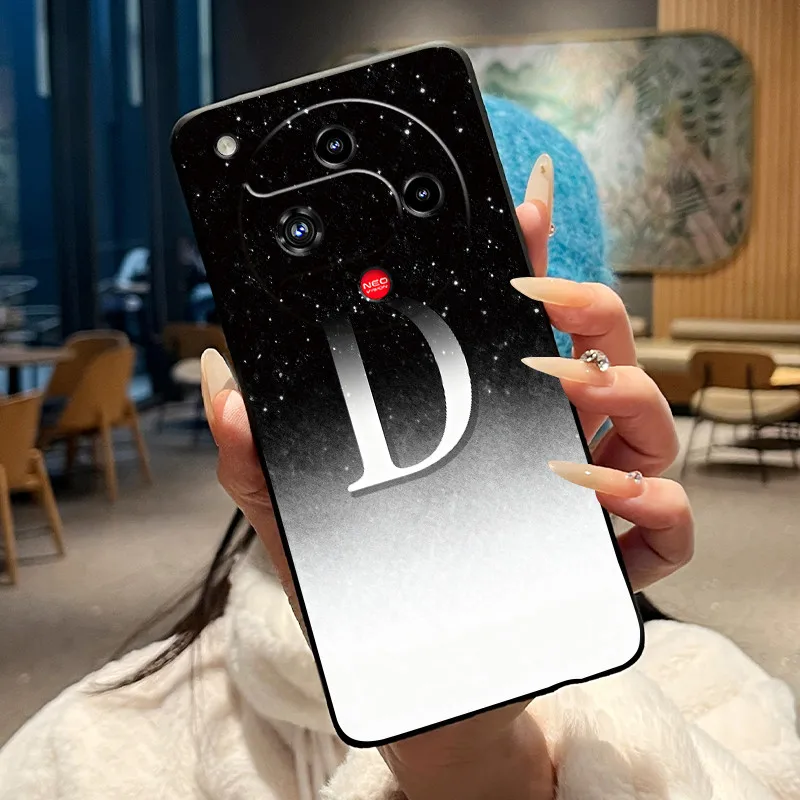 Elegant Anti-Scratch Black Phone Case with A-Z Initial Letter Design