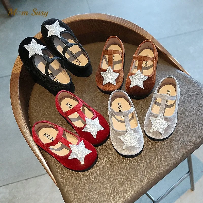 Baby Girl Boy Sequins Star Band Shoes Velvet Flat Dance Shoes for Spring Autumn