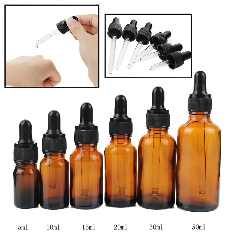 

10Pcs 5ml 10ml 20ml 30ml 50ml Empty Dropper Bottle Refillable Amber Cosmetic Perfume Glass Bottles for Massage Pipette Bottles