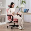 Pu Leather Office Chair, Executive Desk Chair with Headrest, Foot Rest, Swivel Wheels, Reclining Computer Chair, Pink 5