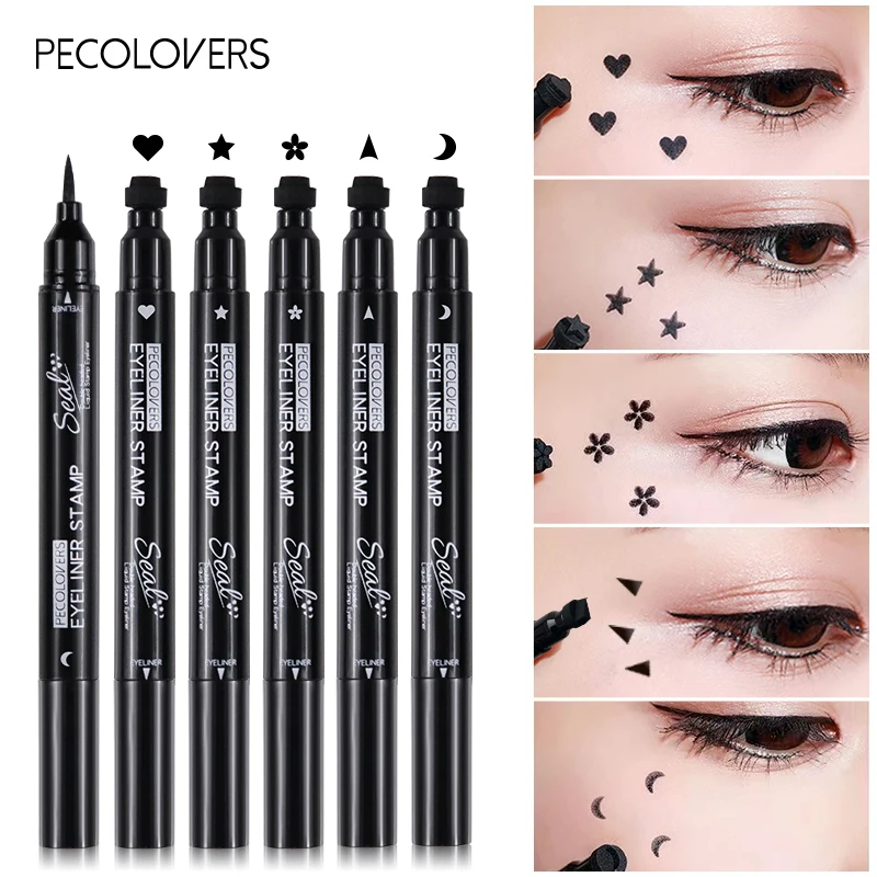 Double Head Moon Star Heart Flower Liquid Eyeliner Pen Black Stamp