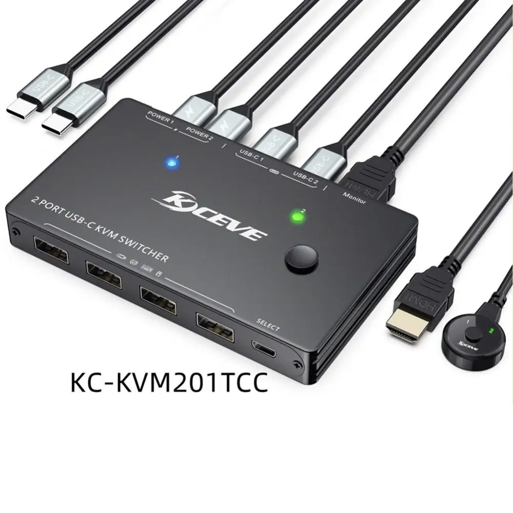 

Type-C KVM Switch 2 In 1 Out 4K 60Hz USB KVM Switch Support PD Charg For 2 Computers Share 1 Monitor And 4 USB Devices