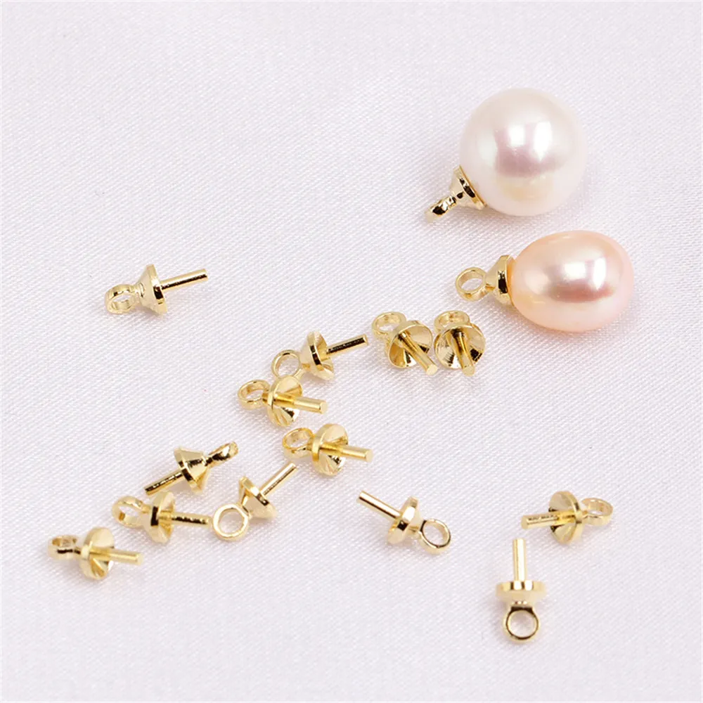 

14K Gold Color Half Hole Bead Holder Sheep Eye Screw Cap Eardrop Lock Bone Necklace Sticking Pearl Pendant DIY Accessories