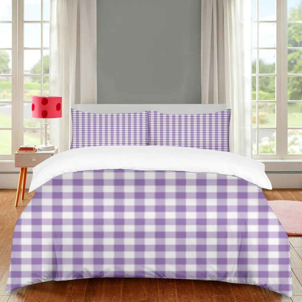 

Purple Plaid Series Bed Sheets Set 2 People Full Bedspreads Couple King Size Linen