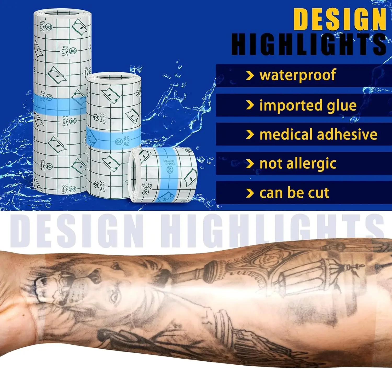 Film de protection étanche pour tatouage, bandage de suivi, peau transparente, guérison, réparation, rouleau rond, 5m, 10m