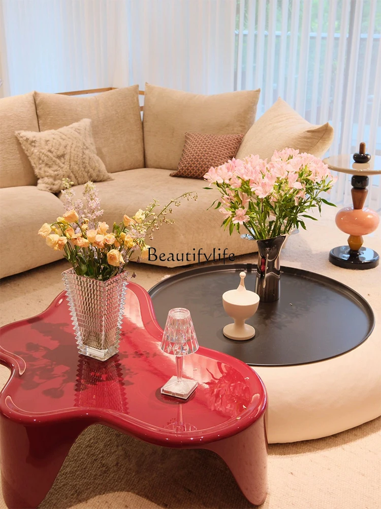 

Кофейный столик постмодерн тихий стиль галька Красная форма Овальный облако стиль краска