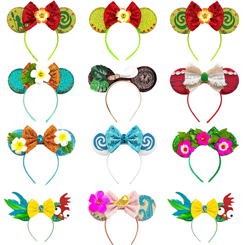 Princess Moana Headband Kids Party Flower Sequins Bow Hair Accessories Women Spiral Conch Head Band Baby Disney Hairbands Girls