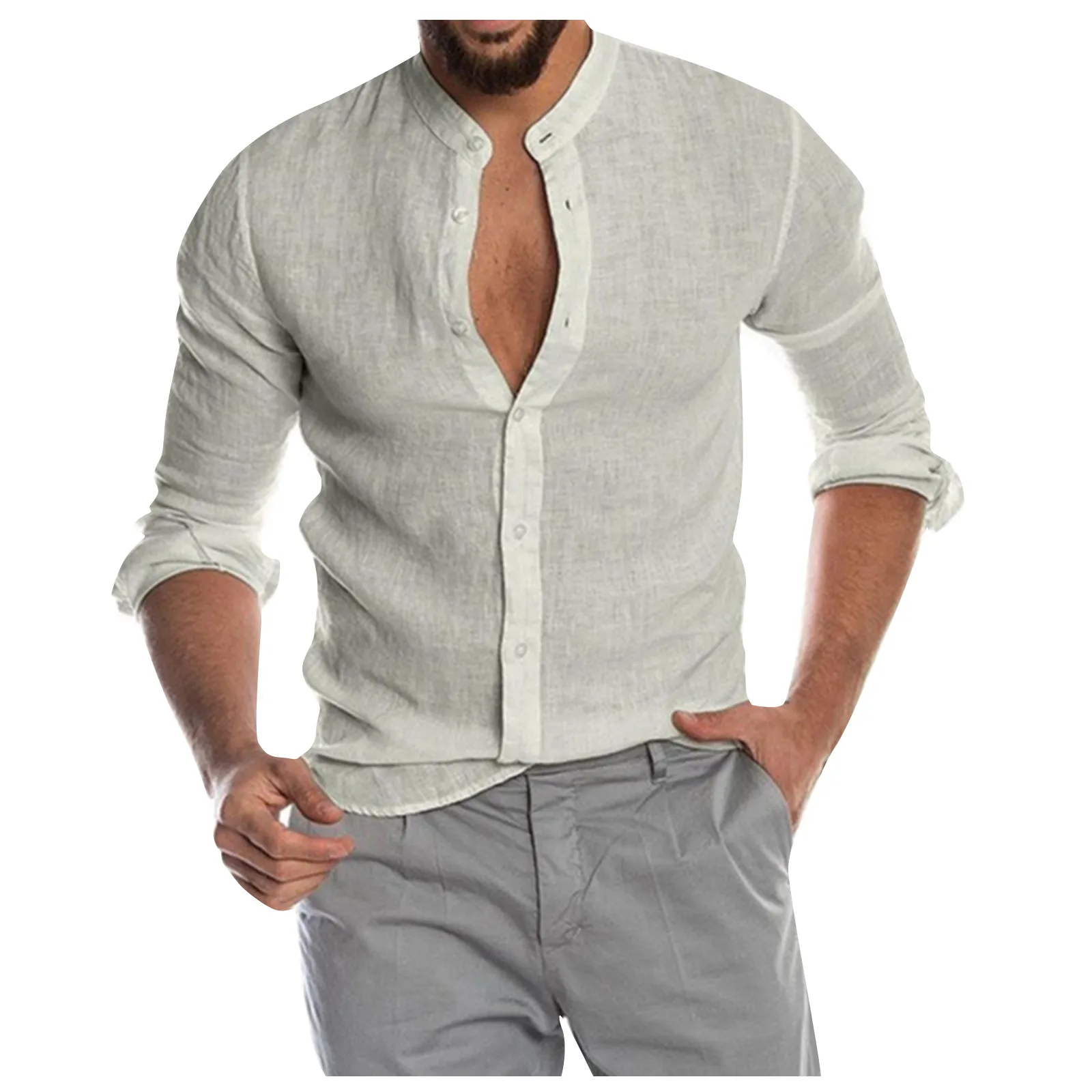 

2024 Spring Summer Solid Men Shirt Long Sleeve Button Hawaiian Cotton Linen Shirt For Men Blouse Camisa Masculina Streetwear