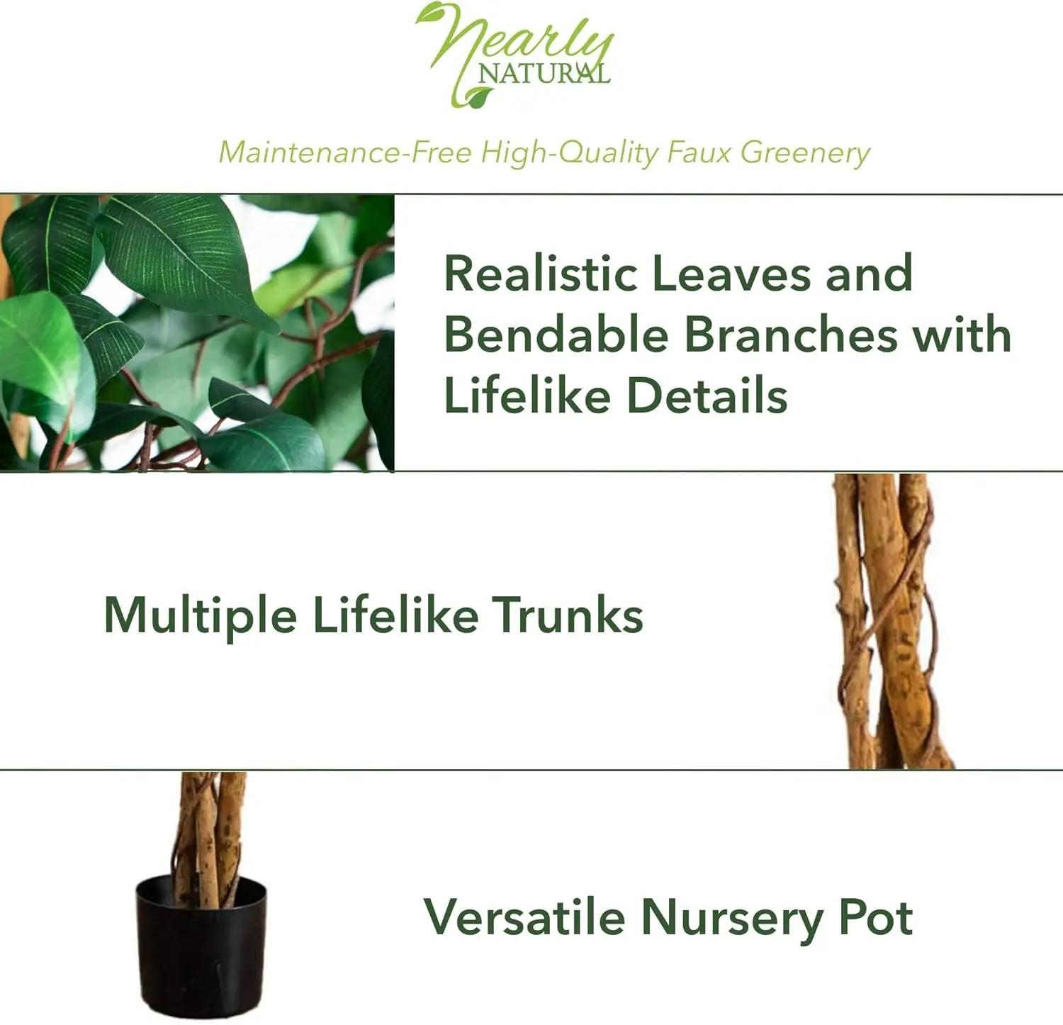 4FT Triple Trunk Artificial Ficus Tree 3