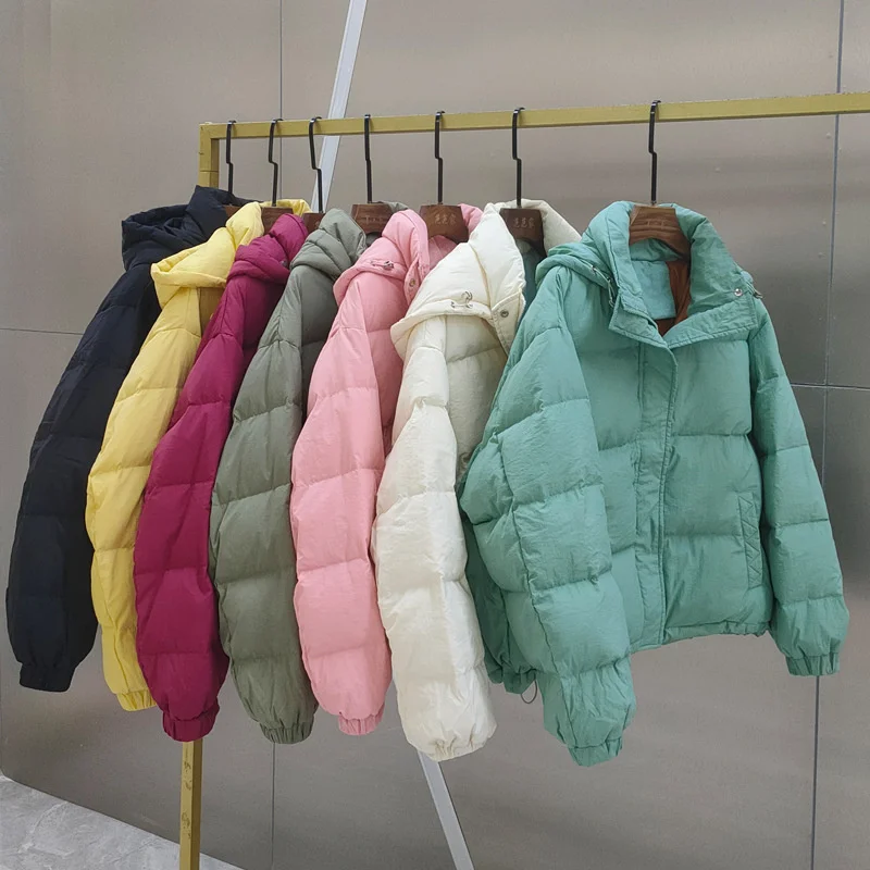 

Winter Hat Detachable Thicken White Duck Down Jacket Women Warm Hooded Oversize Down Coat Parkas Female Short Quilted Outwears