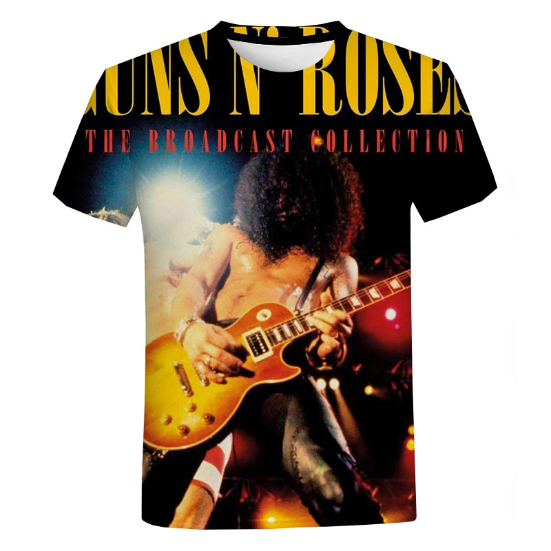Rock band Guns N Roses 3D Print Short Sleeves T-shirt for Men Summer Oversized T Shirt Fashion Harajuku Street Round Neck Tops